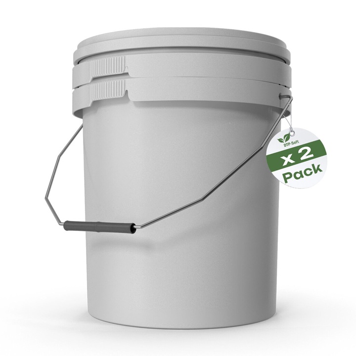 Set 2 galeti cu capac DTP-SOFT, 16L, pentru alimentare, polipropilena, alb