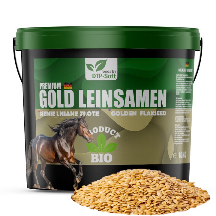Hrana pentru cai, rozatoare si pasari, DTP-SOFT, seminte de in aurii, 10kg, galeata practică