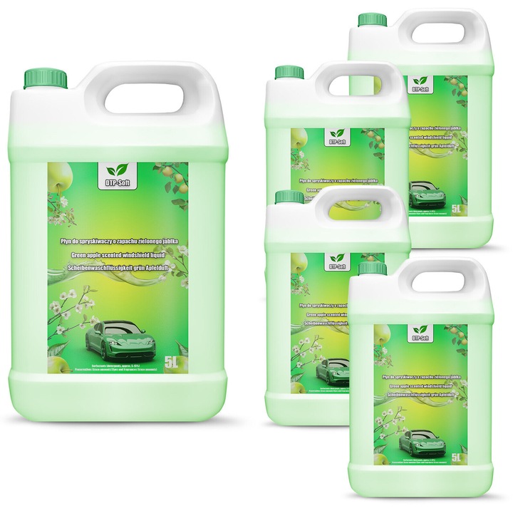 DTP-SOFT течност за чистачки на предно стъкло, аромат на зелена ябълка, 5 x 5 литра