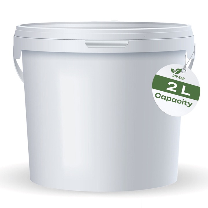 Galeata 2L cu capac, DTP-SOFT, polipropilena alimentara, alb, reutilizabila