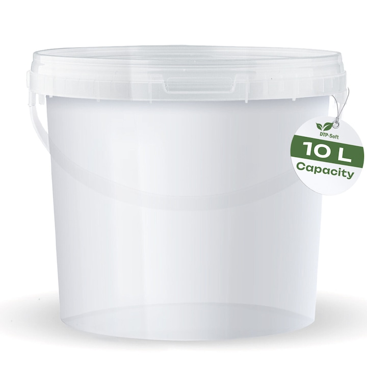 Găleată transparentă 10L cu capac, DTP-SOFT, polipropilenă, reutilizabilă, ideală pentru alimentație, culori, chimicale