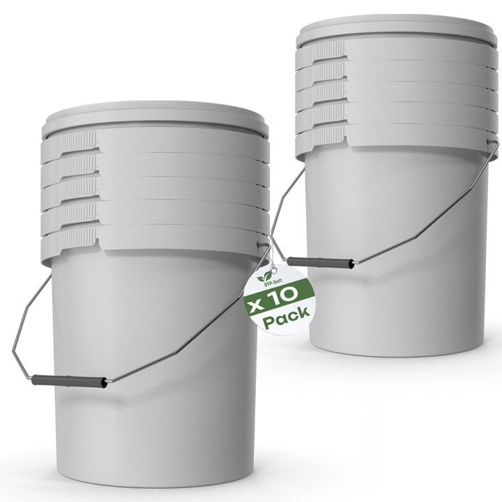 Set 10 galeti cu capac DTP-SOFT, polipropilena, 16L, alb, pentru alimentare