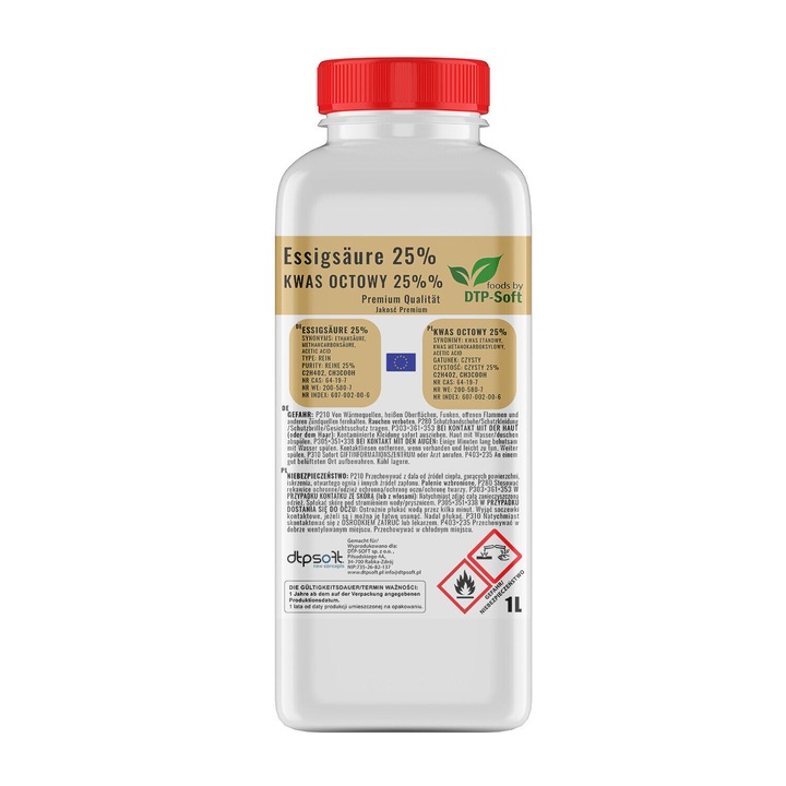 Acid Acetic 25% neutru, DTP-SOFT, detartrant, esenta de otet, 1L