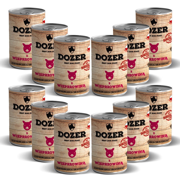 12 x 800 g-os Dozer Premium nedves kutyaeledel, sertéshús, gabonamentes készlet