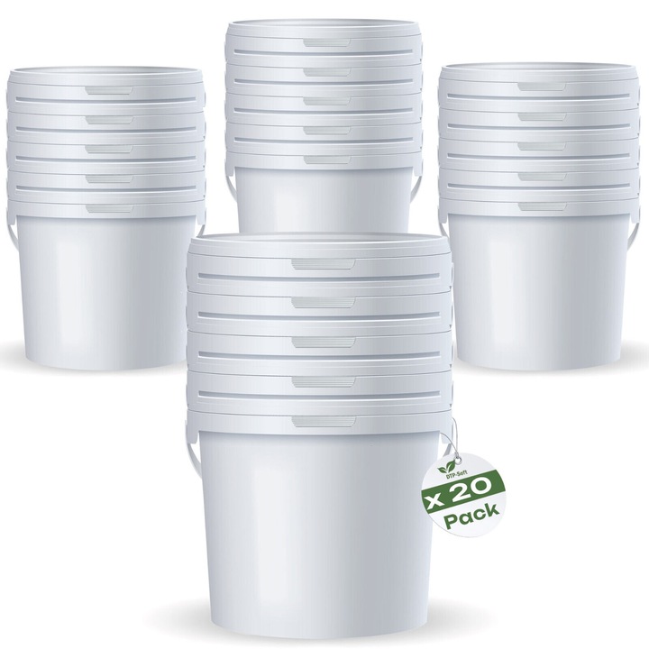 Set 20 galeti cu capac DTP-SOFT, 5L, din polipropilena, reutilizabil, alb