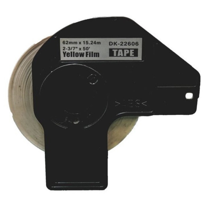 Kompatibilis Thermal Tape Brother DK-22606 – 62mm x 15,24m, sárga és fekete, tartós ragasztó, folyamatos film