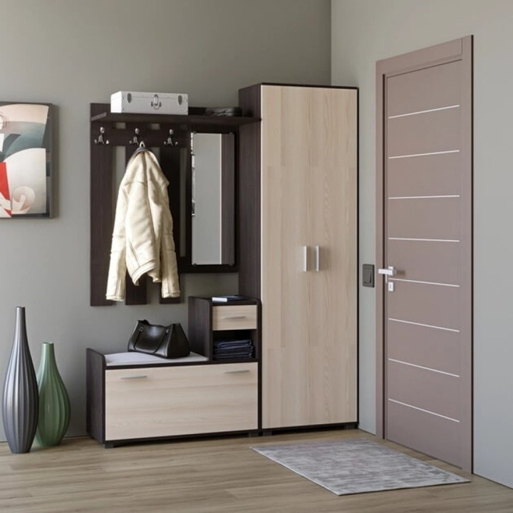 Dulap pentru hol Tandem-R si ShP-1, PAL, Everest, wenge inchis, stejar lapte 150 x 38 x 200 cm