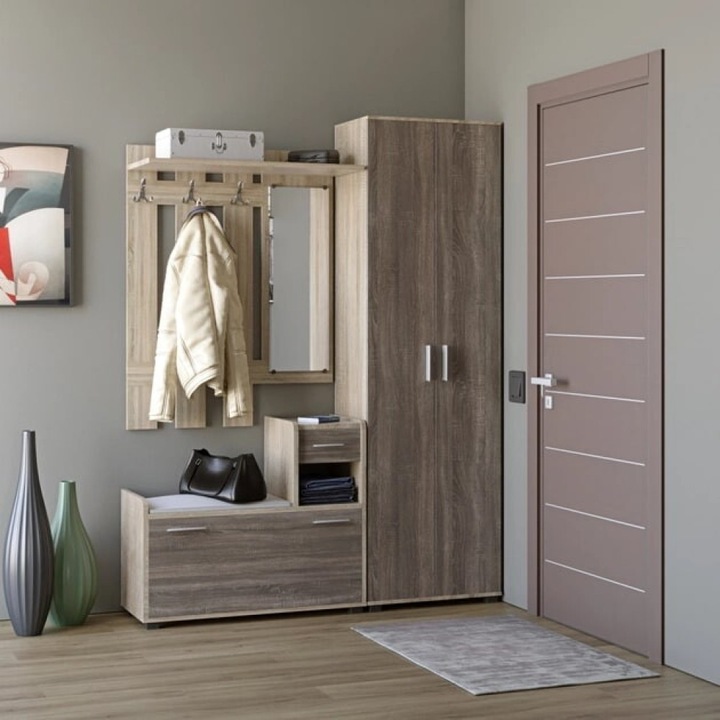 Гардероб за антре Тандем-R и ШП-1, ПДЧ, Еверест, Дъб Сонома, Трюфел, 150 х 38 х 200 см