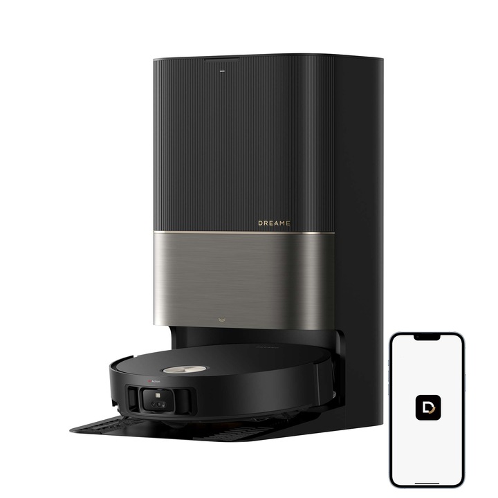 Прахосмукачка робот Dreame X50 Ultra Complete RLX85CE-4-BK, AI откриване на препятствия и 360° навигация, гласово управление, преодоляване на препятствия 6 см, 20000Pa засмукване, черна