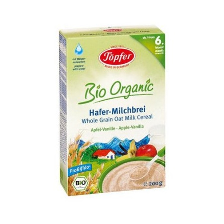 Cereale Topfer Ovaz, Mar, Vanilie, BIO, cu lapte, luni+, 200g