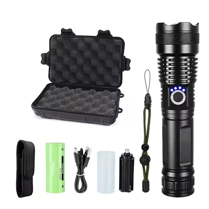 LED фенерче – ултра мощно, с 5 режима на осветяване и голям обсег, акумулаторно, алуминий