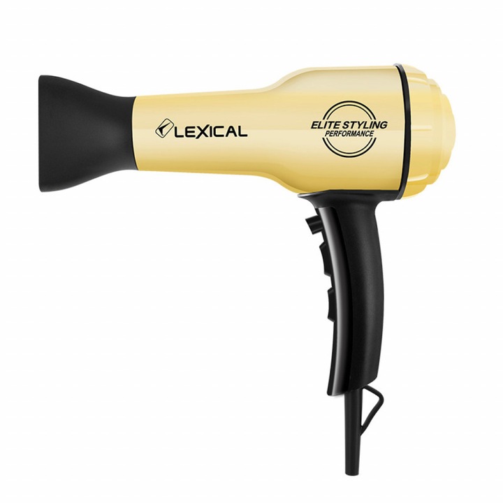 Сешоар Lexical HAIR DRYER, 1800W, Чист меден DC мотор, 2 нива на мощност, Функция студен въздух, Размер: 30х7 сантиметра, Цвят: Жълт
