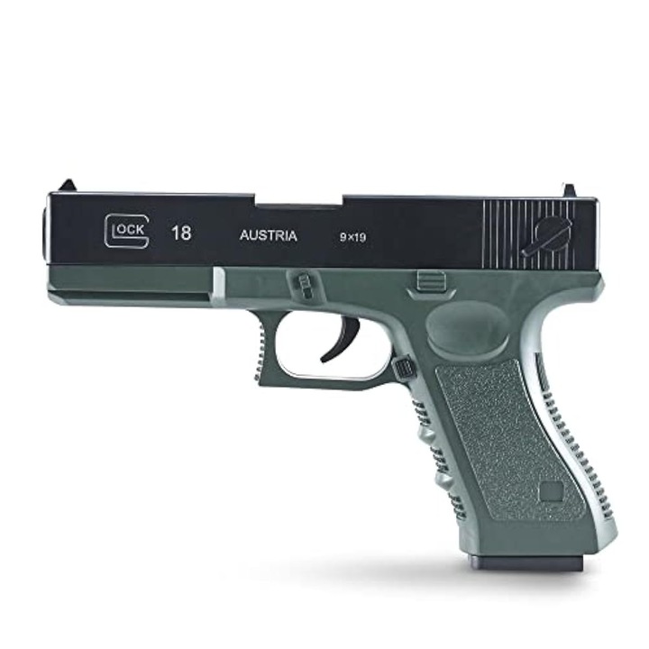 Pistol de jucarie realist, Cu glont moale, Ejecteaza cartuse, Verde cu negru