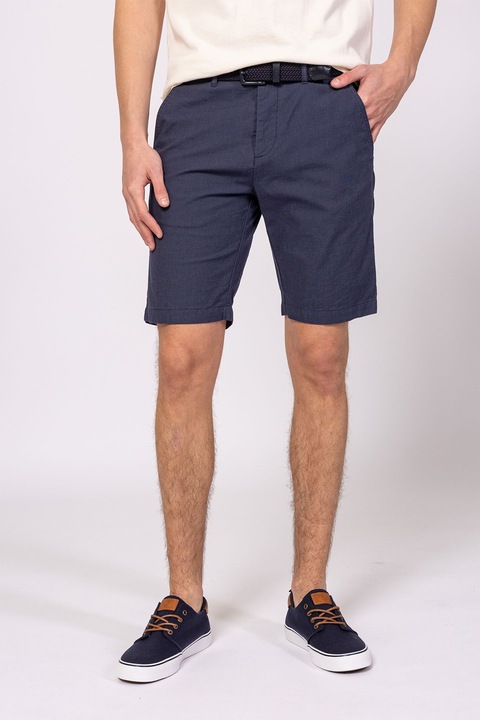 HEAVY TOOLS, Pantaloni scurti din amestec de bumbac cu o curea Walker, Bleumarin