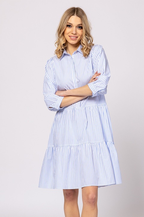 HEAVY TOOLS, Rochie-camasa cu model in dungi, Albastru pastel/Alb optic, S