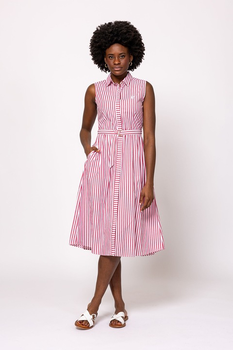 HEAVY TOOLS, Rochie cu imprimeu, croiala in A si buzunare, Rosu stins, Alb murdar, L