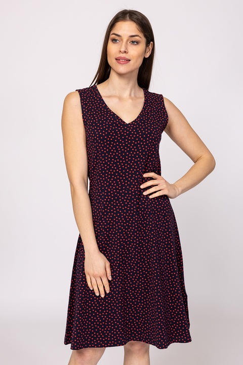 HEAVY TOOLS, Rochie din amestec de bumbac cu decolteu in V Vilaka, Visiniu/Negru