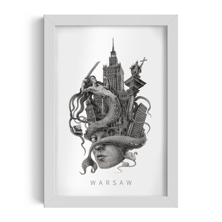 Tablou Inramat, Wallfluent, Varsovia moderna, 70x100 cm, cadru MDF alb, oras
