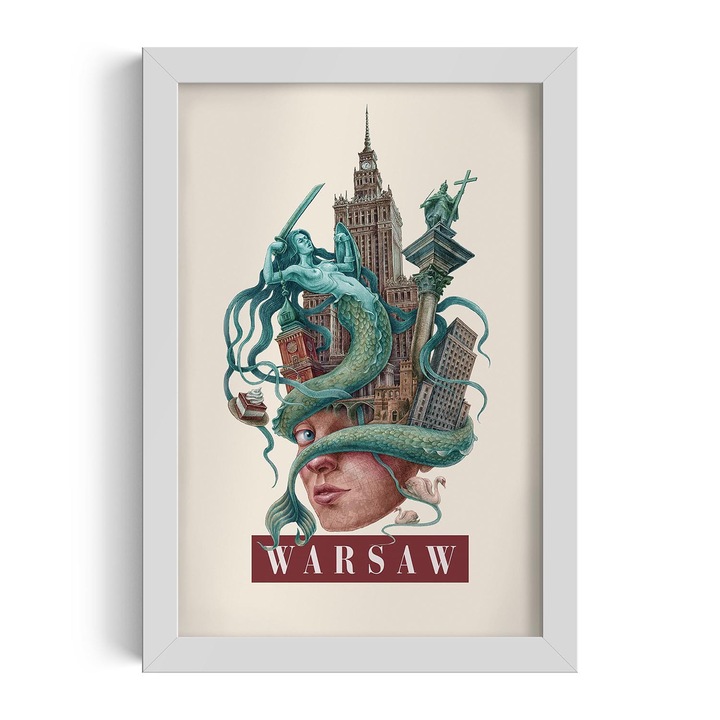 Tablou Inramat, Wallfluent, Coloana lui Sigismund din Varsovia, 70x100 cm, cadru MDF alb, oras