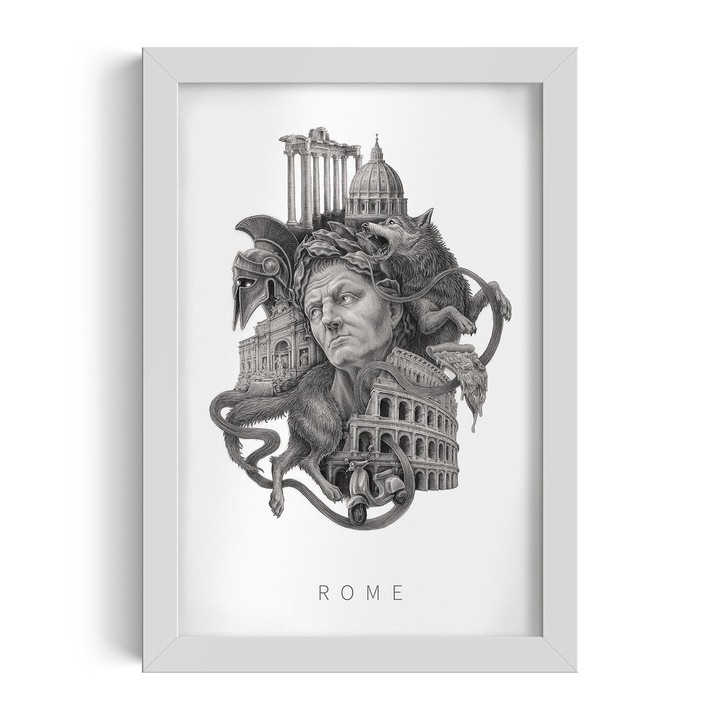 Tablou Inramat, Wallfluent, Pizza Roma, 70x100 cm, cadru MDF alb, oras