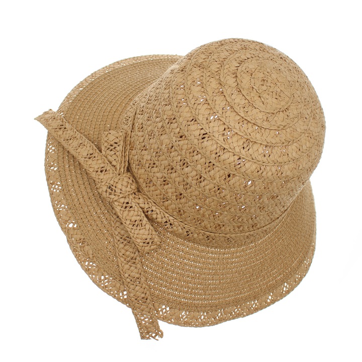 Palarie de soare, Dama, din paie de hartie, Buticcochet, One size, cu fundita, Maro - PAL1710