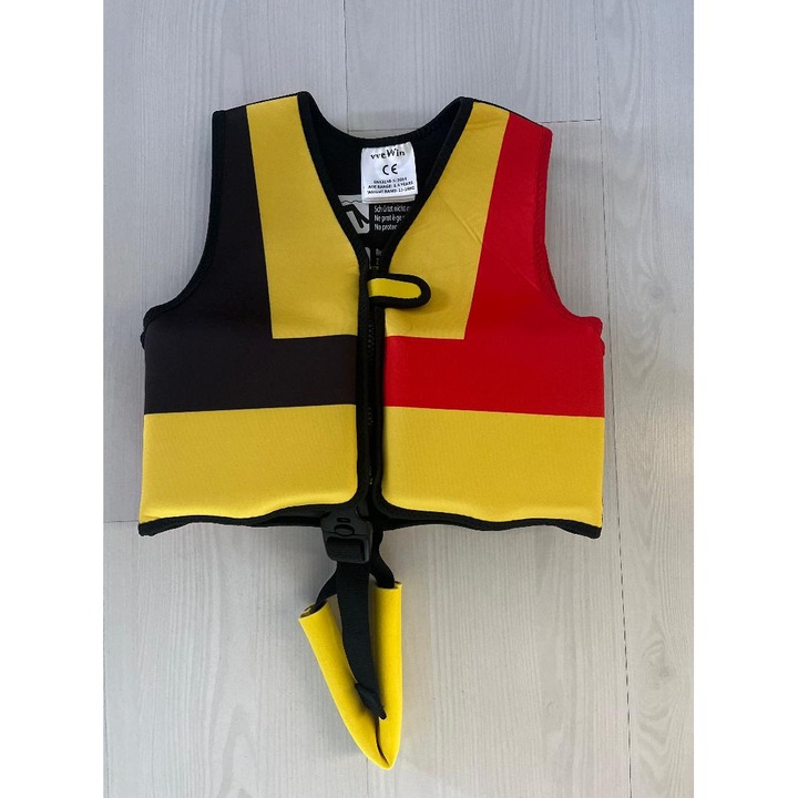 Vesta din neopren pentru inot copii 3-6 ani, 18-30 kg, cu fermoar si siguranta, galben, rosu, negru