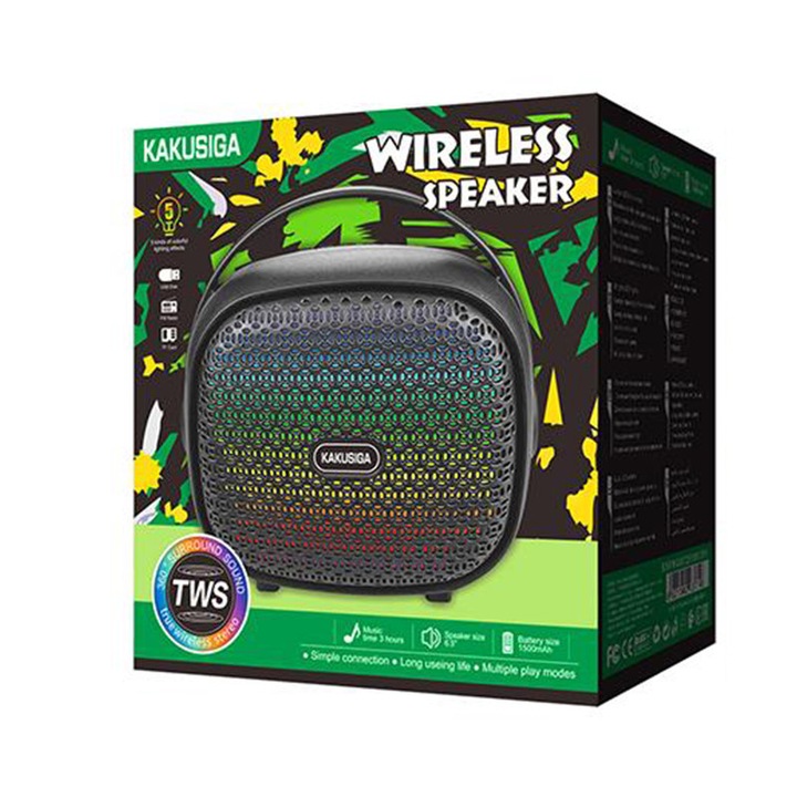 Boxa Portabila Kaku (6102), Wireless BT 5.3, 8W, 1500mAh, Black