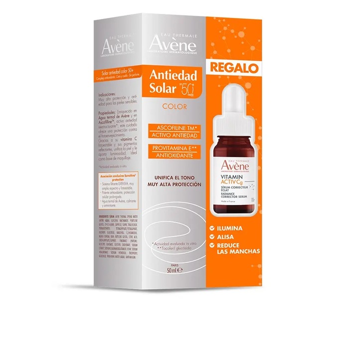 Set cu protectie solara pentru ingrijirea tenului Avene SOLAIRE ANTIEDAD CON COLOR SPF50+ 2 buc