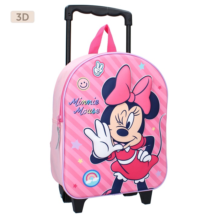 Troler 3D multicolor, cu un compartiment, 32x26x11 cm, beretele ajustabile si captusite, Fashion Besties, Minnie Mouse