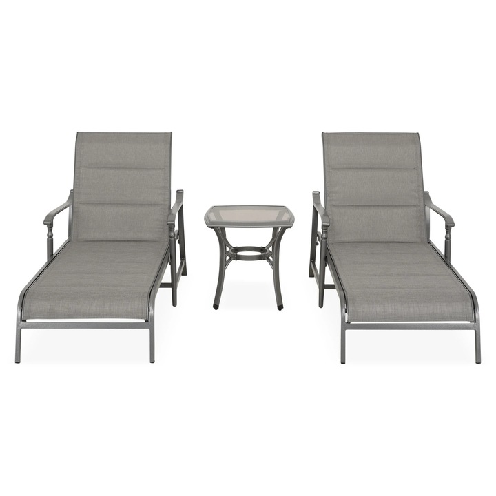 Set mobilier gradina/terasa 2 sezlonguri si masuta, Maison Mex SOPHIA, antracit/gri