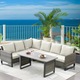 Set mobilier gradina/terasa coltar, masa si 2 tabureti, Maison Mex STOKE, antracit/gri/bej