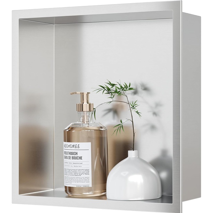 Raft de perete incastrabil Neodrain, otel inoxidabil, 30 x 30 x 10 cm, Argintiu