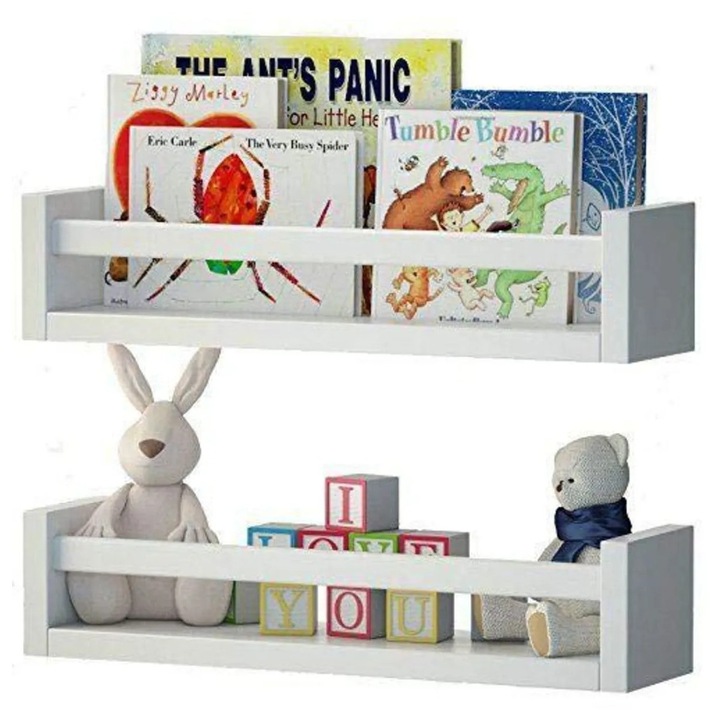 Etajera carti Montessori - raft din lemn natur sau colorat - bara dreptunghiulara - 50 cm