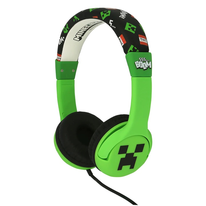 Casti cu fir cu microfon OTL Technologies Minecraft Creeper pentru copii In-ear verde/negru