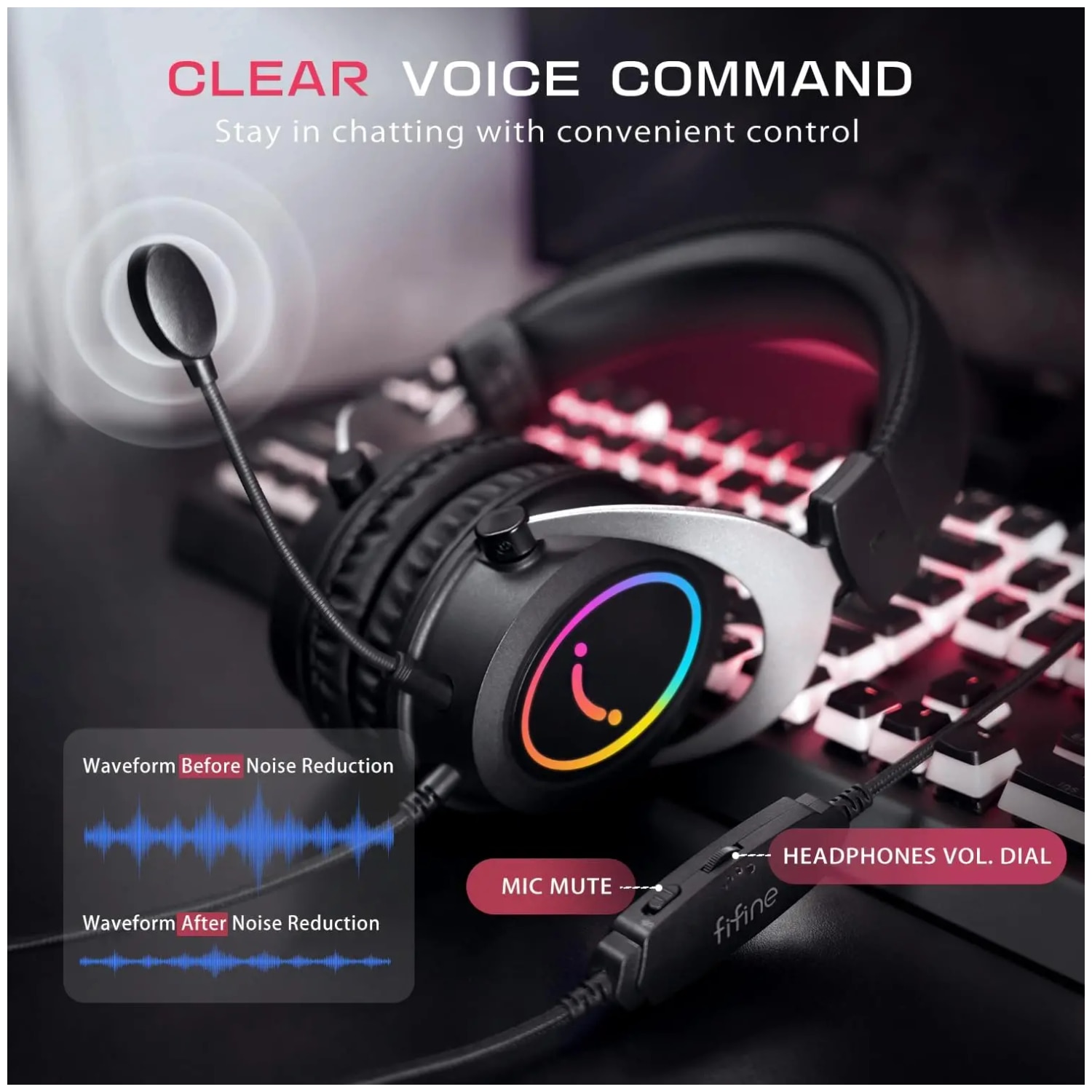 Fifine AmpliGame H3 Casti cu fir over-ear cu microfon Negru