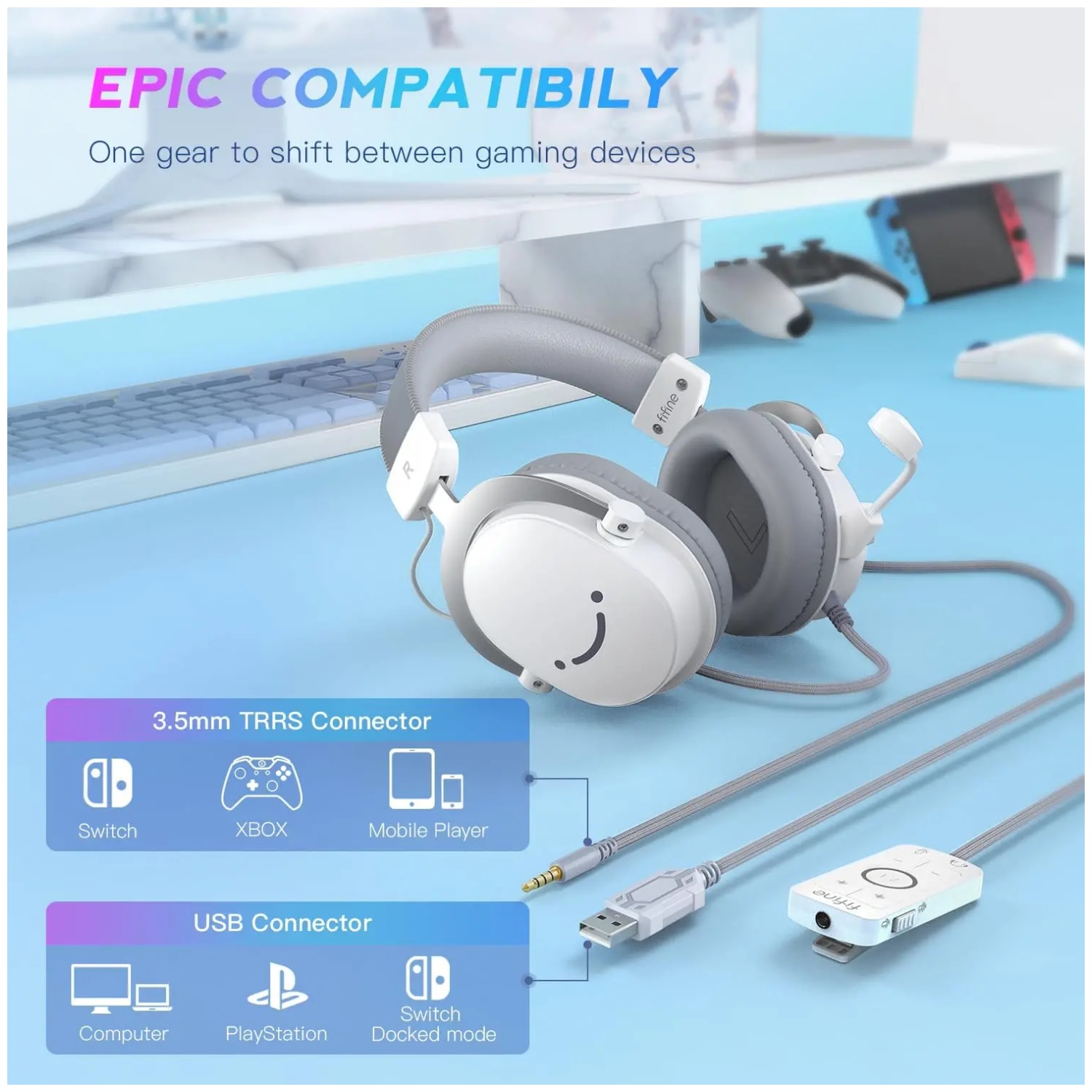 Fifine AmpliGame H9W casti cu fir cu microfon On-ear alb