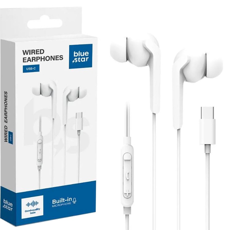 Casti cu Fir Type-C, Blue Star M15C, Compatibile iPhone 15/16 si Android, 120cm, Microfon si Control volum, Alb