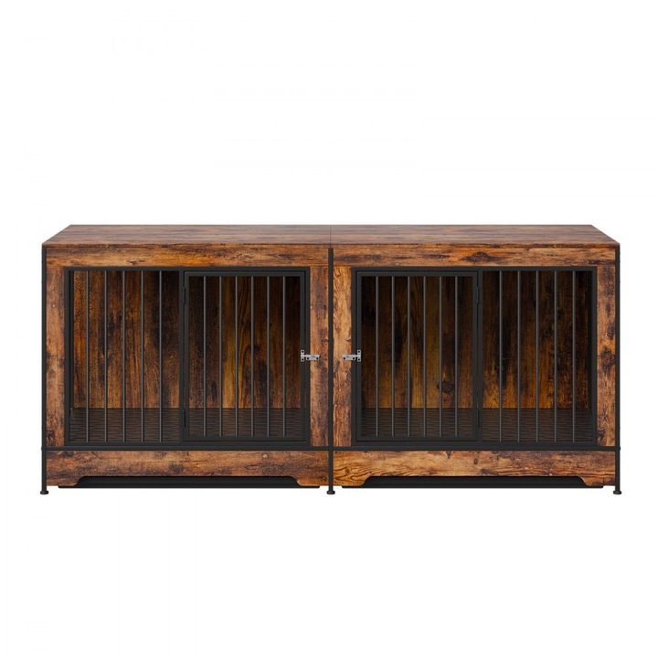 Kutyaketrec, beltéri, 1901 x 824 x 670 mm, teherbírás 134 kg, 2 rekesszel, fából és fémből, barna és fekete