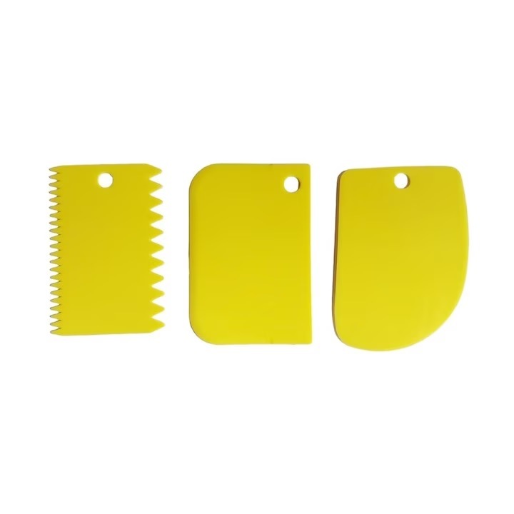 Set 3 spatule pentru prajituri, plastic, galben, 10x8 cm