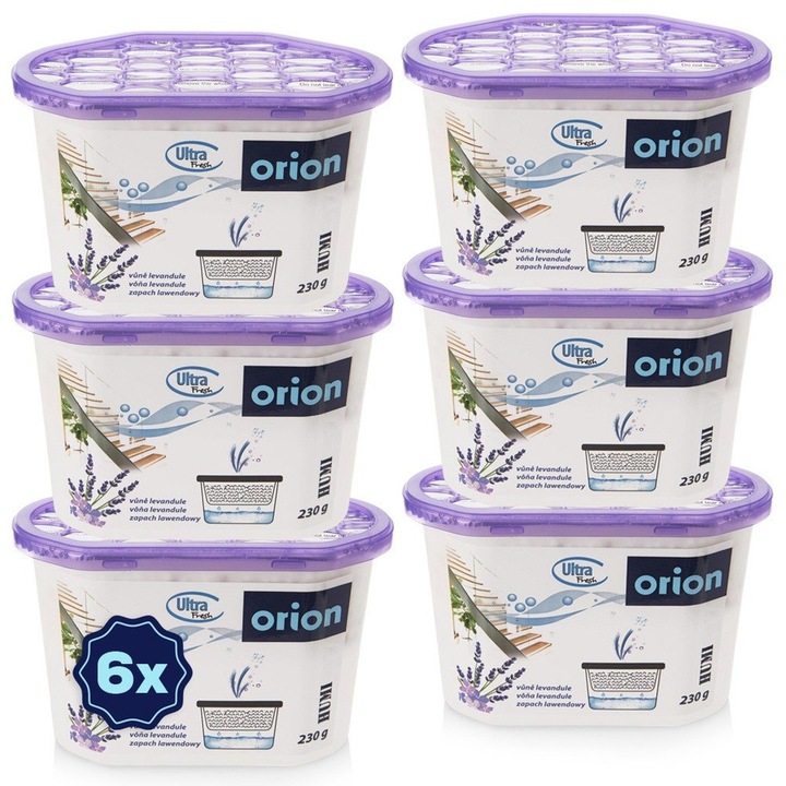 Влагоабсорбатор Orion, гранули, калциев хлорид, 230 GX 6 части, 15X8,5X10,5 см, многоцветен, лавандула