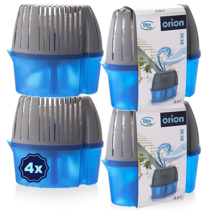 Абсорбер на влага, Orion, гранули, калциев хлорид, 450 GX 4 части, 21X9X18, 5 см, син, неутрален