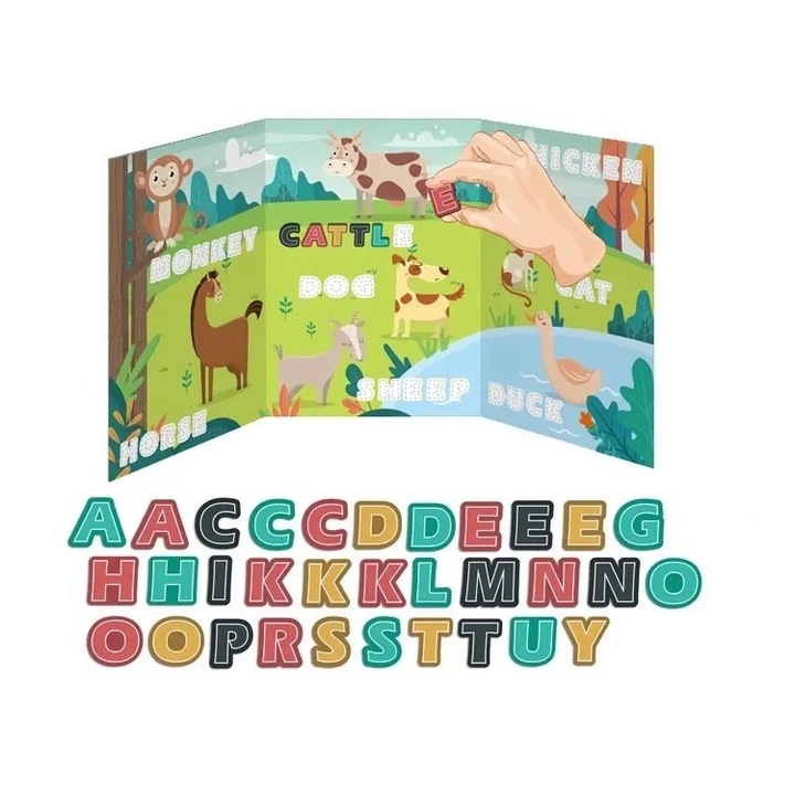 Puzzle magnetic educativ, cu asociere animale, pentru copii 3 ani+, 32 piese, 27.5x4x19.5 cm, multicolor