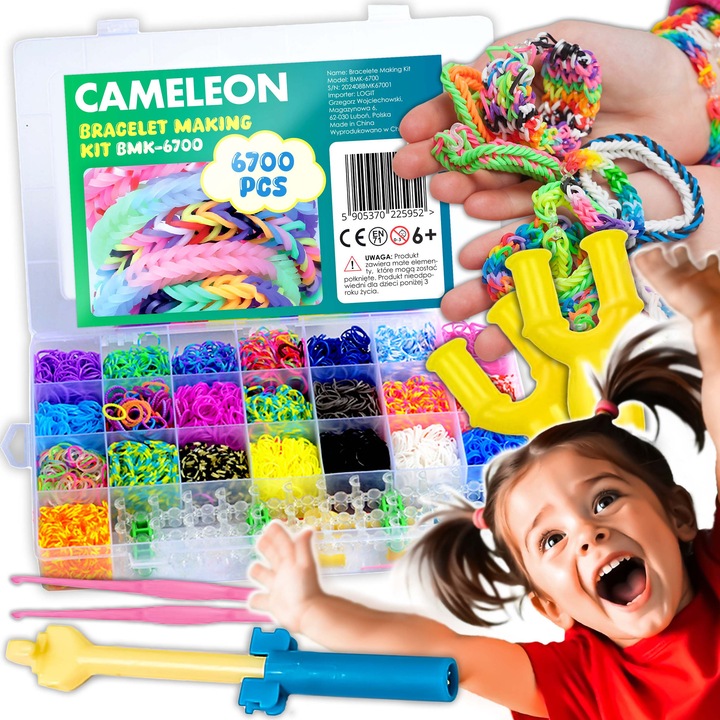 Set Multicreativ Trendy Renew Force, Accesorii pentru realizarea Bratarilor din elastic, Rainbow Loom Bands, 6700 piese, Multicolor Multicolor BMK-6700