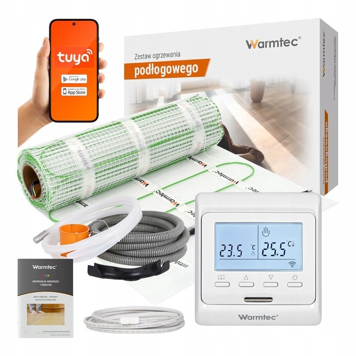 Pachet covor incalzire in pardoseala, Warmtec, Dse-45/t510, Electric, 5 m², 450 w, 230 v, Pentru placi ceramice, Grosime 3, 6 mm, Lungime 9 m, Latime 8, 6 cm, Wi-fi, Termostat programabil, Negru