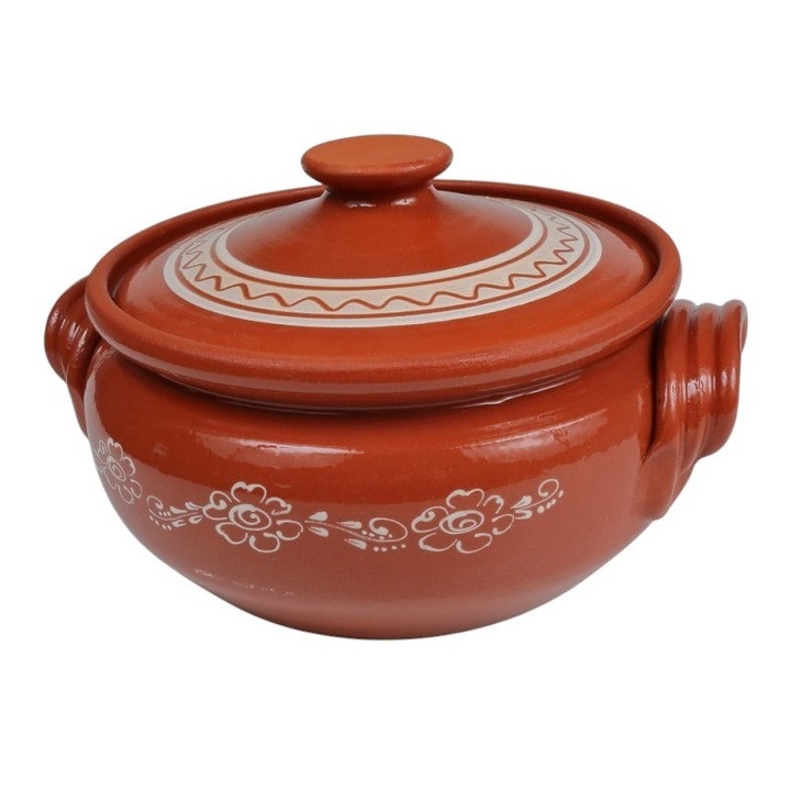 Oala din Lut pentru Sarmale, Smaltuita, 5 L, Pictata