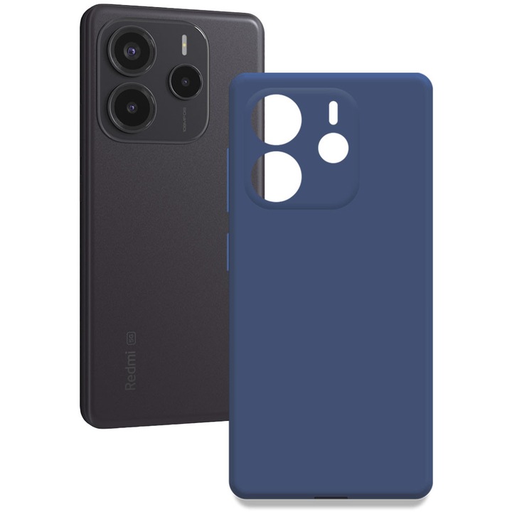 Husa pentru Xiaomi Redmi Note 14 5G, Color Shield, Interior de catifea, Suprafata aderenta, Protectie antisoc, Margini ridicate, Regular Fit, Silicon, Albastru inchis