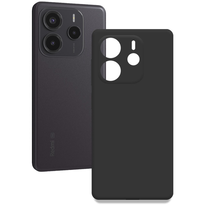 Husa pentru Xiaomi Redmi Note 14 5G, Color Shield, Interior de catifea, Suprafata aderenta, Protectie antisoc, Margini ridicate, Regular Fit, Silicon, Negru