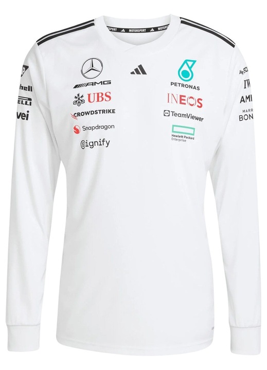 Tricou cu maneca lunga Mercedes AMG Petronas F1 adidas 2025, Barbati, Alb, Alb