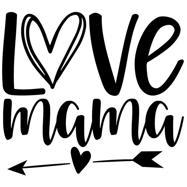 Sticker Exterior inimioara si textul in engleza "Love mama" - mama iubirii, Vinyl Negru, 40 cm