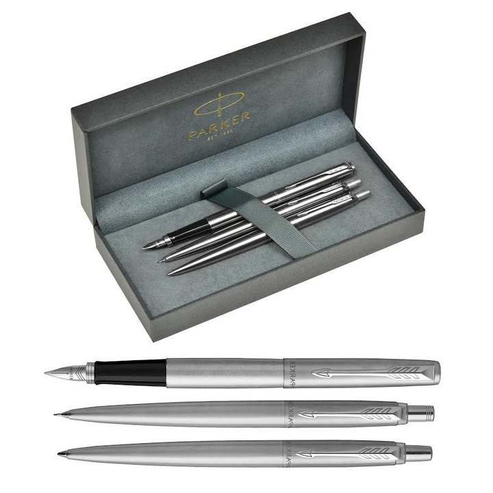 Set instrumente de scris, Parker Jotter, stilou, pix, creion, argintiu